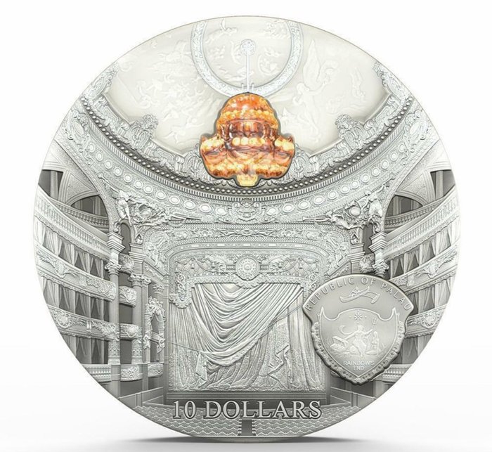 Palau. 10 Dollars 2014 Famous Opera Crystal Series - Paris Palais Garnier, 2 Oz (.999) Proof