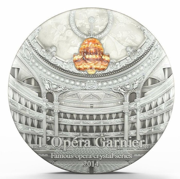 Palau. 10 Dollars 2014 Famous Opera Crystal Series - Paris Palais Garnier, 2 Oz (.999) Proof