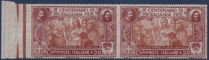 Italien Kongerige 1923 - 30 c Propaganda Fide vandret par ikke takket MNH VARIETY** - Sassone N 132g