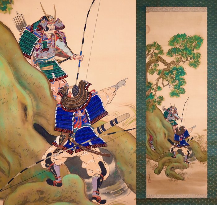 Hanging Scroll - 侍 Samurai with bow and Big Pine Tree - Ukendt kunstner - Japan  (Ingen mindstepris)