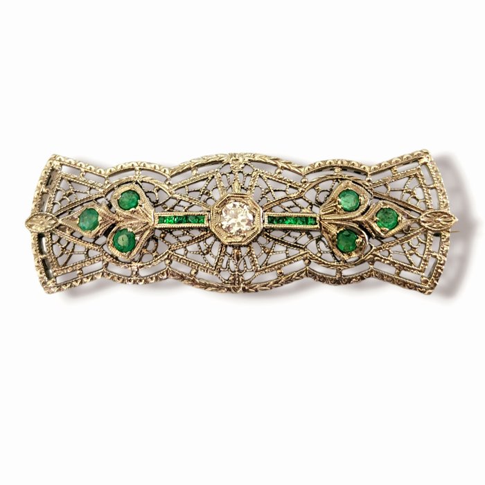 Broche Platin Art Deco 1930 platinium broche med diamanter - Diamant