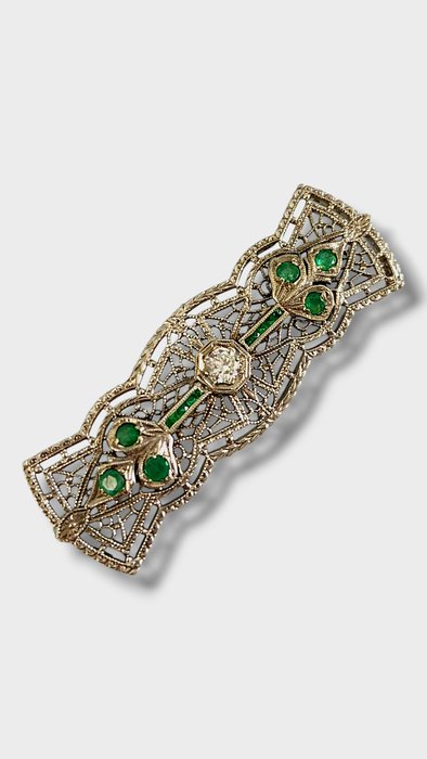 Broche Platin Art Deco 1930 platinium broche med diamanter - Diamant