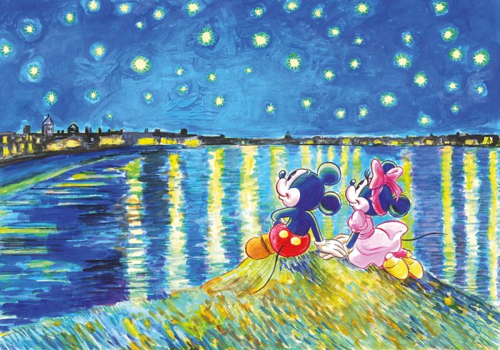 Tony Fernandez - Mickey  Minnie Inspired By Van Gogh's "Starry Night Over The Rhône" (1888) - Hand-Signed