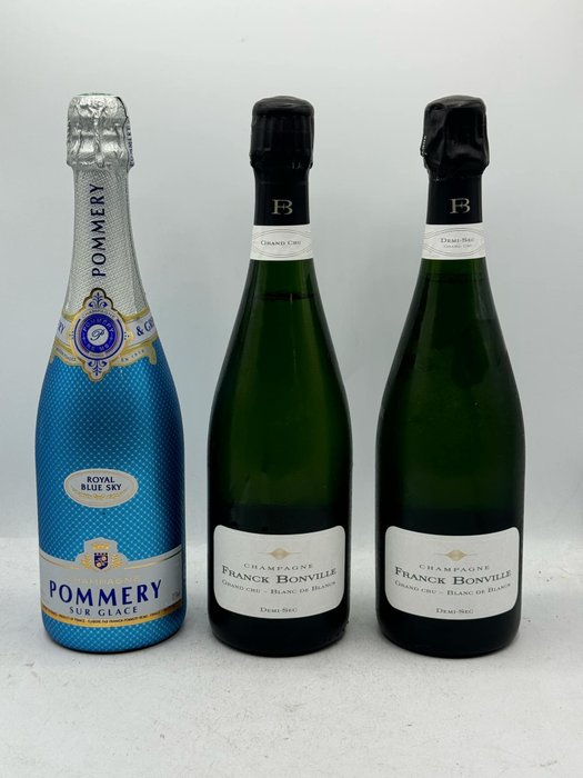 Franck Bonville, Pommery, Pommery, Sur Glace Royal Blue Sky and Franck Bonville Grand Cru Blanc de Blancs Demi-Sec x2 - Champagne - 3 Flasker (0,75 L)