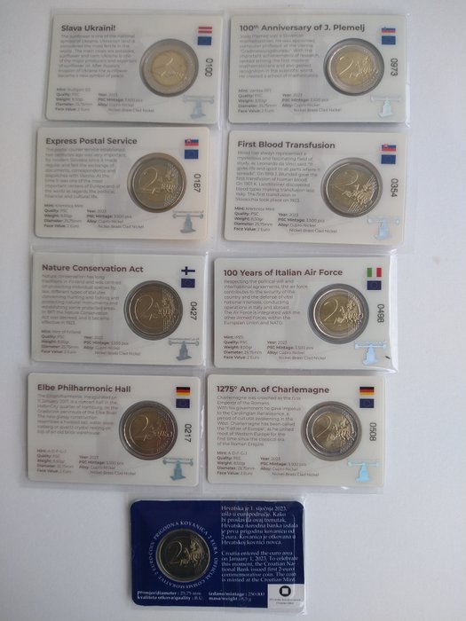 Europa. 2 Euro 2023 (9 coincards)  (Ingen mindstepris)