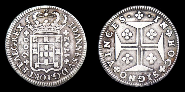 Portugal D João V (1706-1750) 12 Vinténs (240 Reis) 1747 - Lisboa - R/ Legenda Separada por Florões  (Ingen mindstepris)