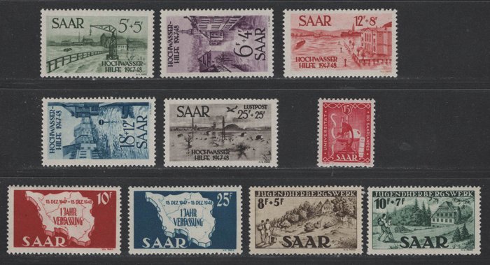 Saarland 1948/1949 - komplet postfrisk (MNH) afdeling uden klodser - Michel 239-266