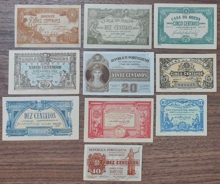 Portugal - 10 banknotes - Various Dates Complete set UNC/Aunc - p93 to p102  (Ingen mindstepris)