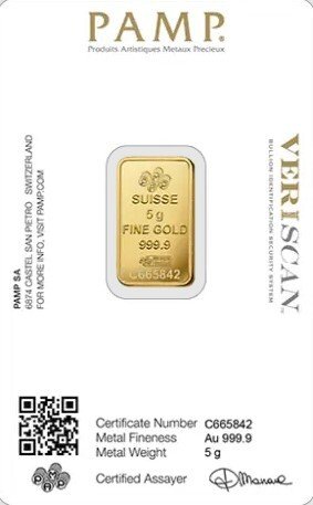 5 gram - Guld 999 - Pamp Suisse Fortuna Goldbarren in Blister - Forseglet