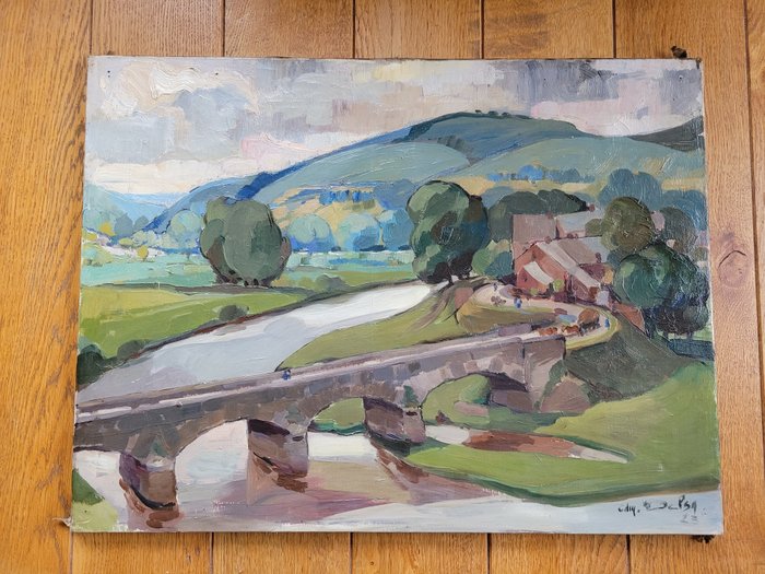 Edmond Delsa (1875-1955) - Pont et village de Hampteau