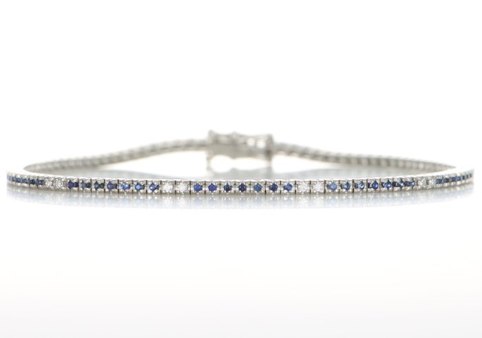 Ingen mindstepris - Armbånd - 18 kraat Hvidguld -  1.18ct. tw. Safir - Diamant