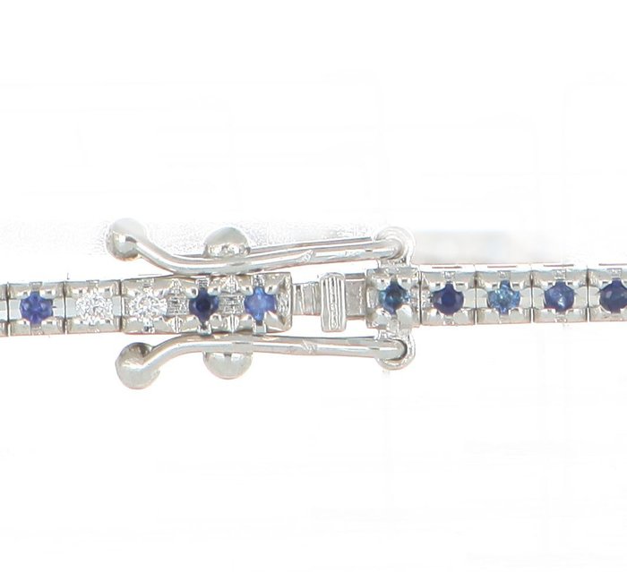 Ingen mindstepris - Armbånd - 18 kraat Hvidguld -  1.18ct. tw. Safir - Diamant