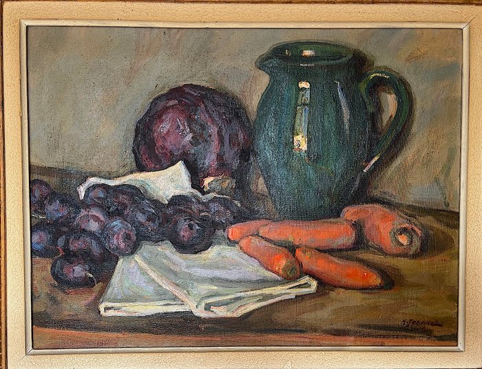 Hermann Jeannet (1880-1965) - Composition aux carottes, prunes et à la cruche.