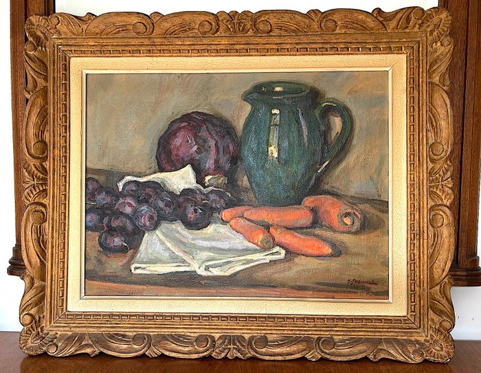 Hermann Jeannet (1880-1965) - Composition aux carottes, prunes et à la cruche.