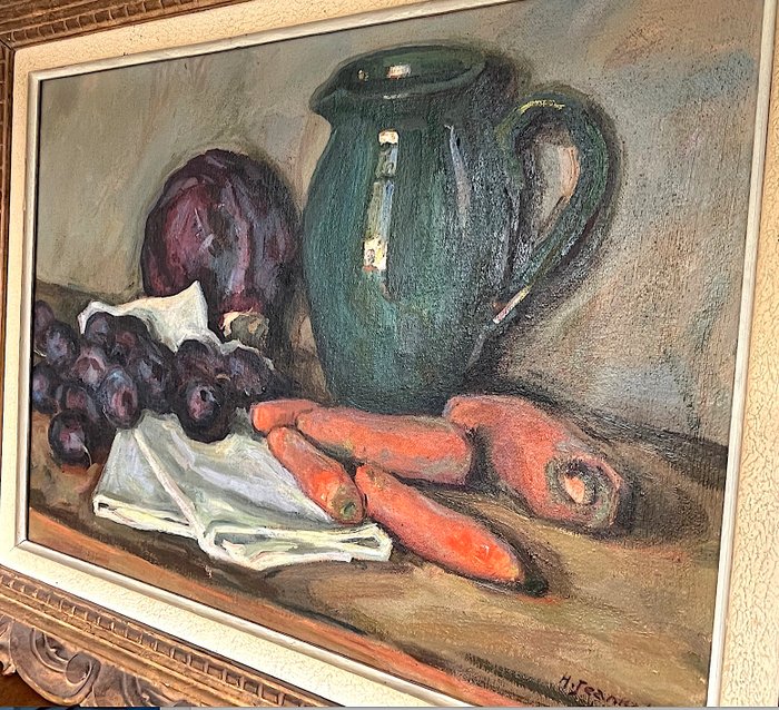 Hermann Jeannet (1880-1965) - Composition aux carottes, prunes et à la cruche.