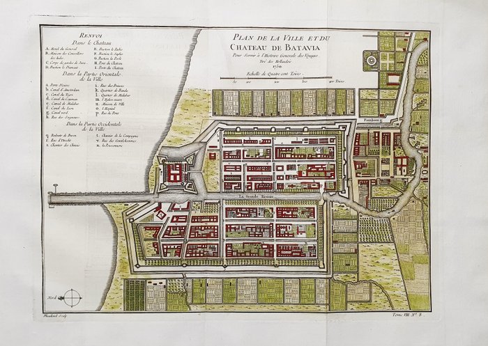 Asien - Indonesien, Jacarta, Java, Batavia; La Haye / P. de Hondt / J.N. Bellin - Plan de la Ville et du Chateau de Batavia - 1721-1750