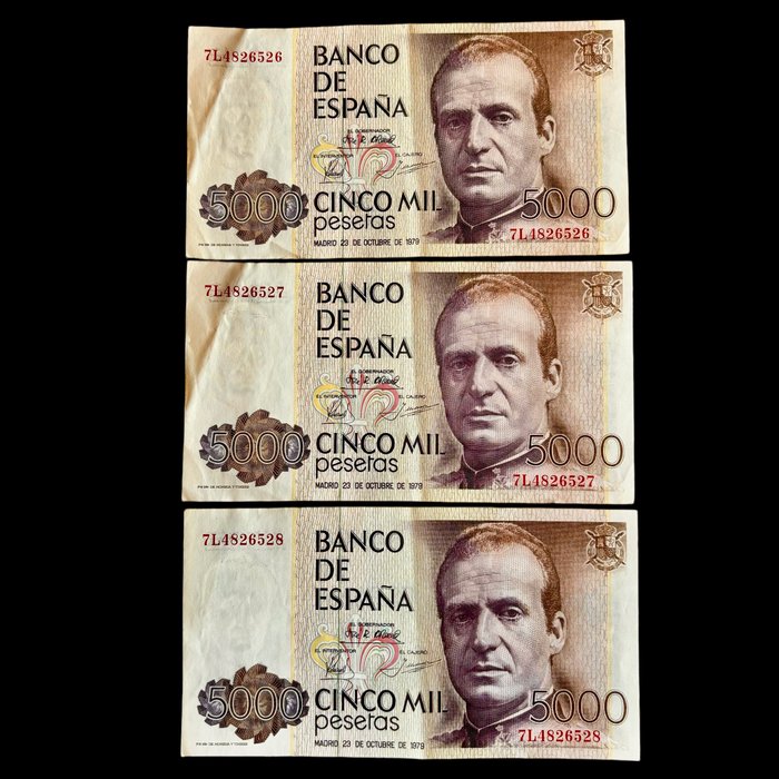 Spanien - 3 x 5000 Pesetas - 1979 - Consecutive - Pick 160  (Ingen mindstepris)