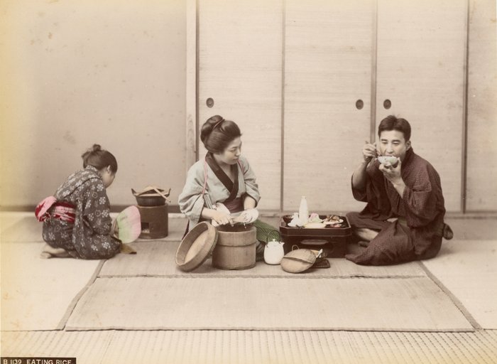 Kusakabe Kimbei, Farsari et divers Yokohama School - "Eating rice"