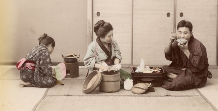 Kusakabe Kimbei, Farsari et divers Yokohama School - "Eating rice"