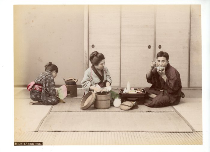 Kusakabe Kimbei, Farsari et divers Yokohama School - "Eating rice"