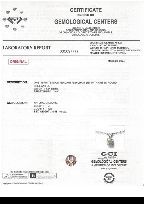 Ingen mindstepris - Halskæde med vedhæng - 14 karat Hvidguld -  058ct tw Diamant (Natur) - Smuk diamant halskæde