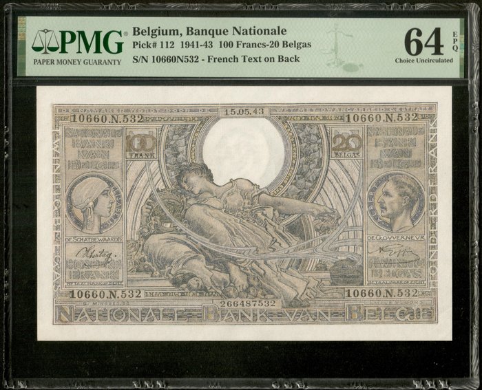 Belgien. - 100 Francs = 20 Belgas - 1943 - Pick 112  (Ingen mindstepris)