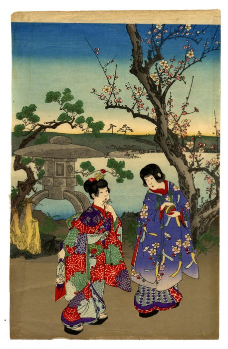 'Young Ladies at Play in Early Spring' 初春少女の戯 - 1891 (Meiji 24) - Toyohara Yōshū Chikanobu 楊洲周延 (1838-1912) - Japan