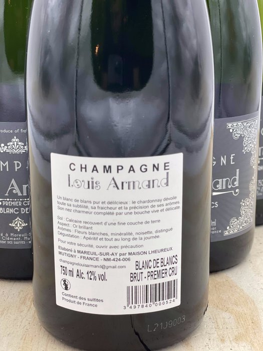 Louis Armand, Brut - Champagne Blanc de Blancs, Premier Cru - 6 Flasker (0,75 L)