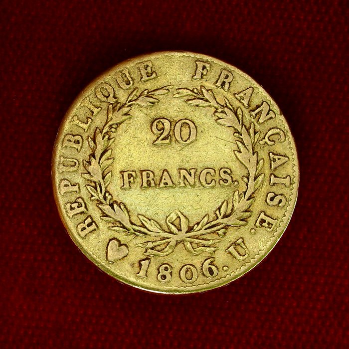 6,45 grams - Guld 900 - 20 Francs Napoleon I - 1806 Turin - Præget bar