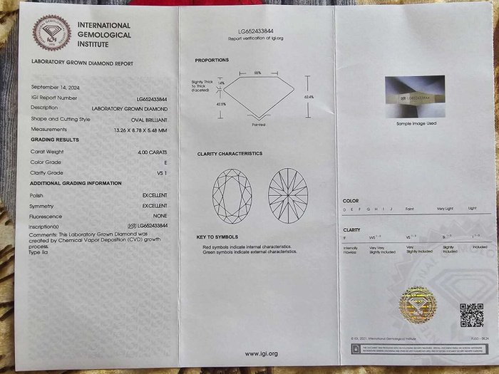 Ring Platin -  4.36ct. tw. Diamant (Laboratoriedyrket) - Diamant - E, VS1