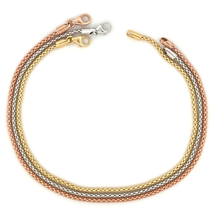 Handmade - Armbånd - Bracciale Trittico - 4 g - 18 kraat Gulguld, Hvidguld, Rosaguld