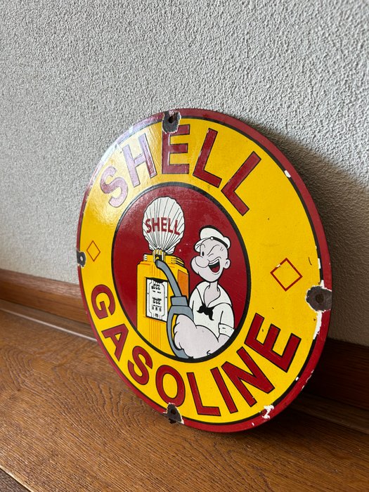 POPEYE - SHELL GASOLINE - Emaljeskilt - Billboard - Emalje, Metal