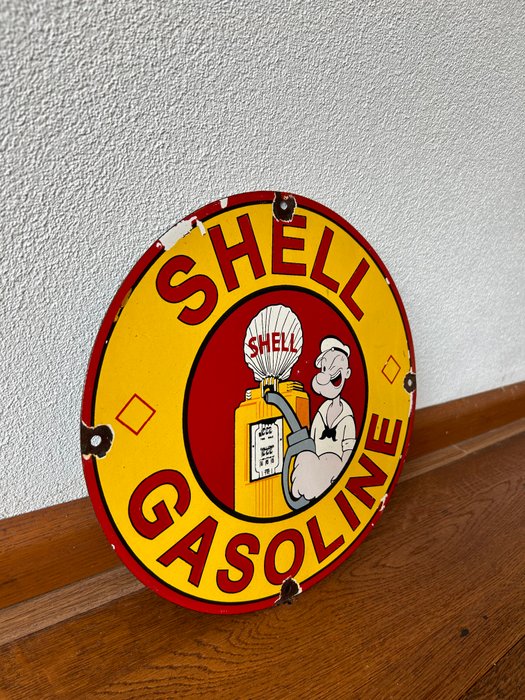 POPEYE - SHELL GASOLINE - Emaljeskilt - Billboard - Emalje, Metal