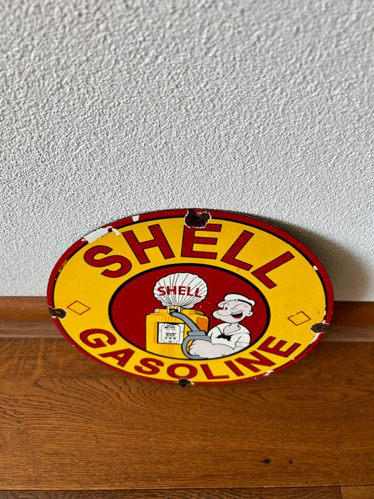 POPEYE - SHELL GASOLINE - Emaljeskilt - Billboard - Emalje, Metal