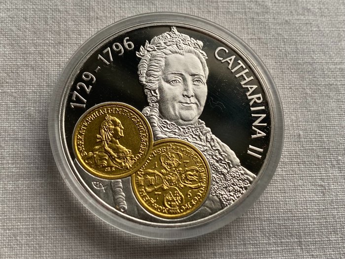 Hollandske Antiller. 10 Gulden 2001 Handelsmunt 'Catharina II' zilver met gouden inlay  (Ingen mindstepris)