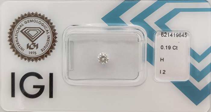 Ingen mindstepris - 1 pcs Diamant  (Natur)  - 0.19 ct - Rund - H - I2 - International Gemological Institute (IGI)