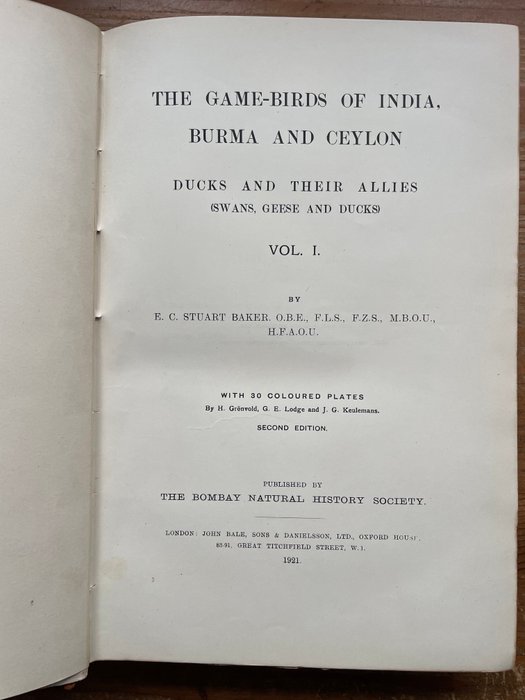 Stuart Baker - Game Birds of India, Burma  Ceylon - 1921