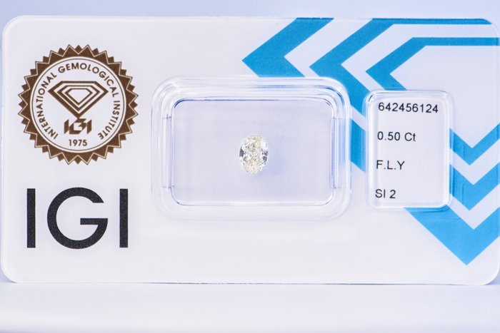 Ingen mindstepris - 1 pcs Diamant  (Naturfarvet)  - 0.50 ct - Oval - Fancy light Gul - SI1 - International Gemological Institute (IGI)