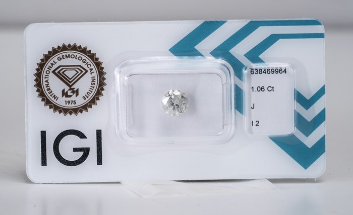 1 pcs Diamant  (Natur)  - 106 ct - Rund - J - I2 - International Gemological Institute (IGI) - Meget lysegrå