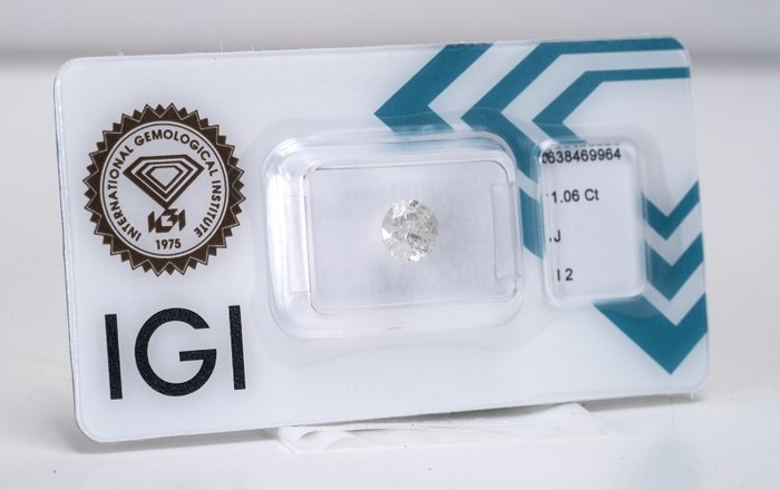 1 pcs Diamant  (Natur)  - 106 ct - Rund - J - I2 - International Gemological Institute (IGI) - Meget lysegrå