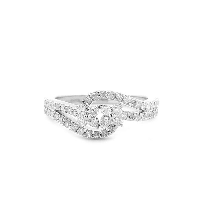 Ring - 14 karat Hvidguld -  054ct tw Diamant (Natur)