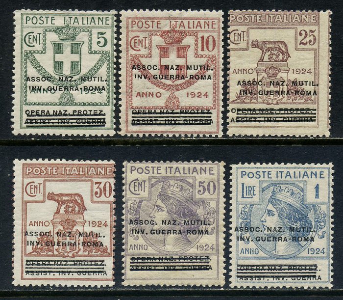 Italien 1924 - Overtrykte parastatals, serie af 6 intakte værdier - Sassone N. 70/75