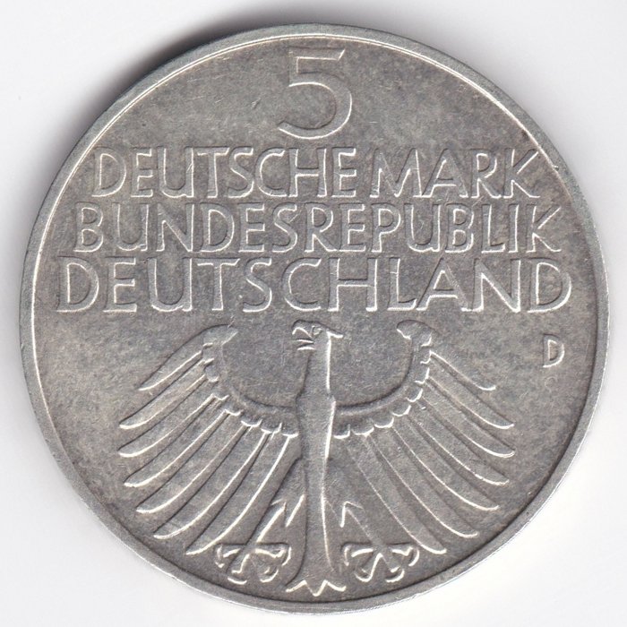 Tyskland, Forbundsrepublikken. First 5, Silver, BRD, 5 Mark Commemorative Coins, (5 Coins). (1951-1964)