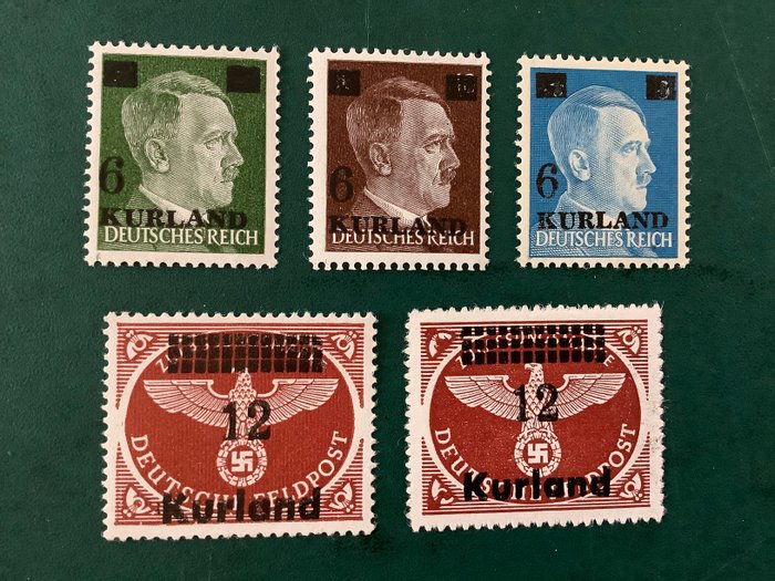 Tyske Kejserrige 1945 - Fuld emission Kurland - enkeltvægsfri godkendt Pickenpack - Michel 1/3 en 4A/4B