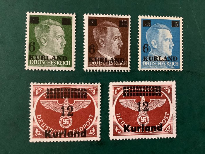 Tyske Kejserrige 1945 - Fuld emission Kurland - enkeltvægsfri godkendt Pickenpack - Michel 1/3 en 4A/4B