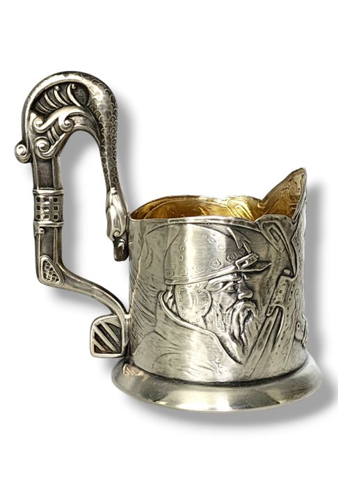 19th Century Russian 84 Silver Bogatyr Tea Glass Holder I Khlebnikov d 1896 - Kop - 875 (84 zolotnik) sølv - Antik kejserlig russisk