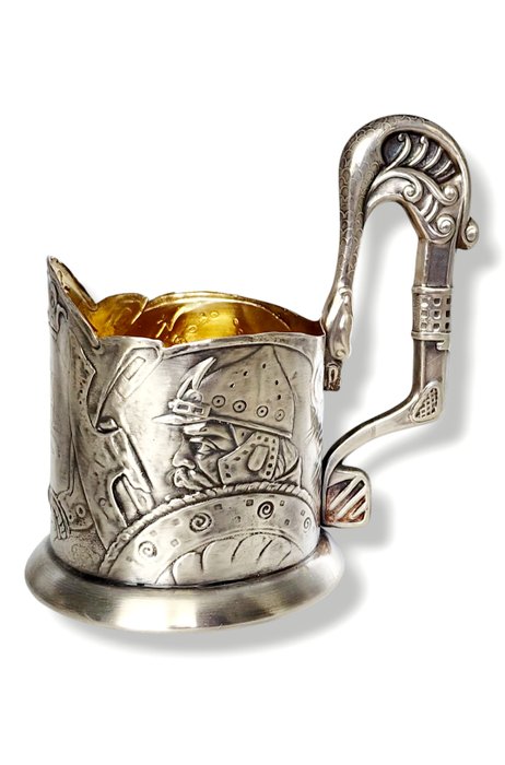 19th Century Russian 84 Silver Bogatyr Tea Glass Holder I Khlebnikov d 1896 - Kop - 875 (84 zolotnik) sølv - Antik kejserlig russisk