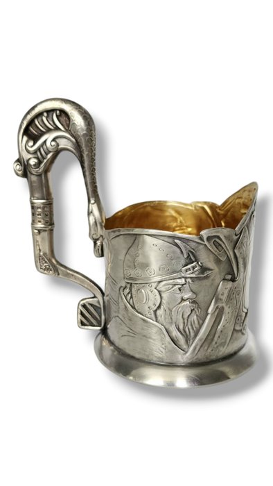 19th Century Russian 84 Silver Bogatyr Tea Glass Holder I. Khlebnikov d. 1896 - Kop - .875 (84 zolotnik) sølv - Antik kejserlig russisk