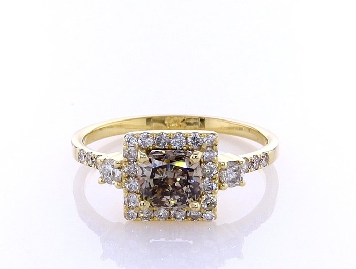 Ring - 14 karat Gulguld -  1.10ct. tw. Diamant (Naturfarvet) - Diamant