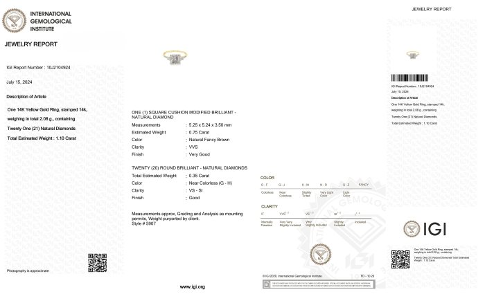 Ring - 14 karat Gulguld -  1.10ct. tw. Diamant (Naturfarvet) - Diamant